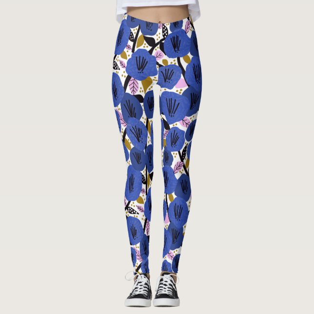Leggings Leyendas del patrón floral azul rosa dorado negrit (Anverso)