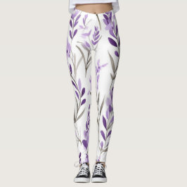 Leggings Leyendas del patrón floral morado blanco