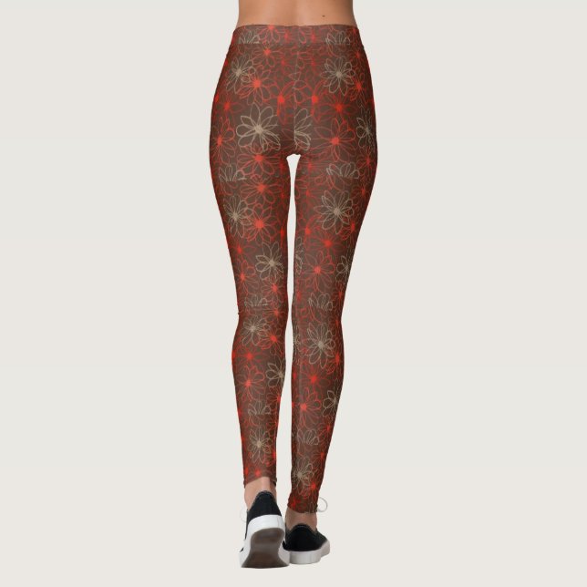 Leggings Leyendas del patrón floral rojo (Reverso)