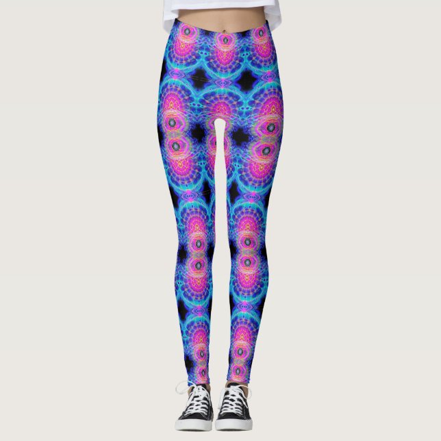 Leggings Leyendas del patrón fractal neón cósmico (Anverso)