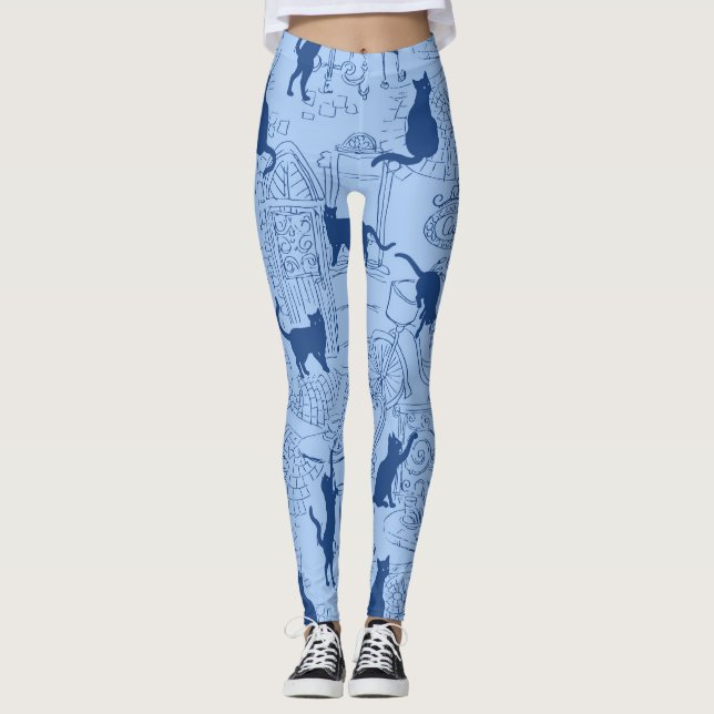 Leggings Leyendas del patrón París del gato azul (Anverso)