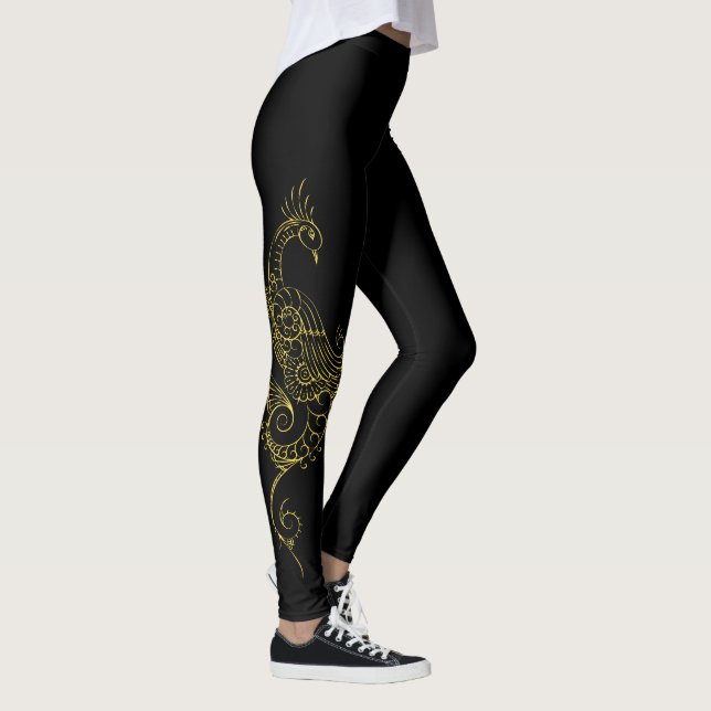 Leggings Leyendas del tatuaje del pavo real de oro (Derecha)