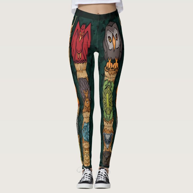 Leggings Leyendas del tótem animal - Fondo verde (Anverso)