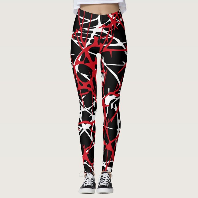 Leggings Leyendas, diseño abstracto, negro, blanco, rojo (Anverso)