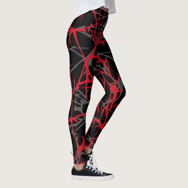 Leggings Leyendas, diseño abstracto negro, gris, rojo (Derecha)