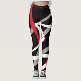 Leggings Leyendas, diseño abstracto, negro, gris, rojo, bla