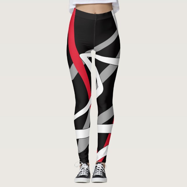 Leggings Leyendas, diseño abstracto, negro, gris, rojo, bla (Anverso)