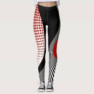 Leggings Leyendas, diseño abstracto, negro, gris, rojo, bla