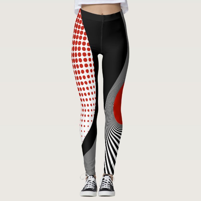 Leggings Leyendas, diseño abstracto, negro, gris, rojo, bla (Anverso)