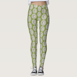 Leggings Leyendas - Espiral cruzada en verde sobre blanco