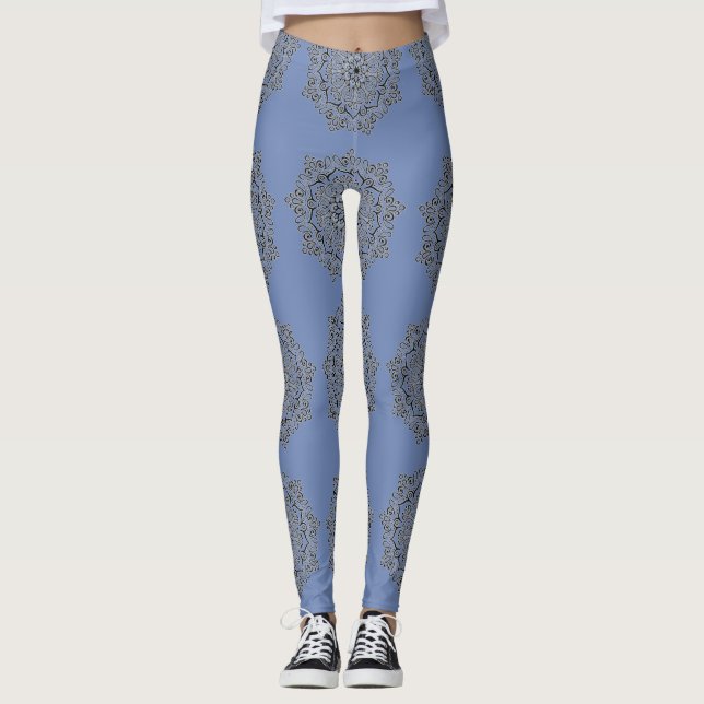 Leggings Leyendas femeninas de Mandala gris azul (Anverso)