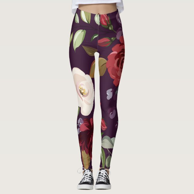 Leggings Leyendas femeninas Plum Rosas púrpura Geométrica d (Anverso)