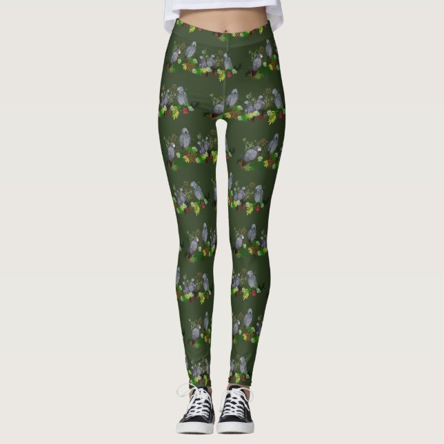 Leggings Leyendas Fiestas de loro gris africano (verde oscu (Anverso)