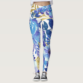 Leggings Leyendas florales azules y doradas