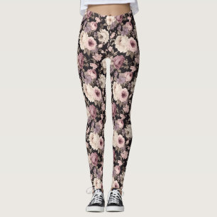 Leggings Leyendas florales de color rosa y beige negro