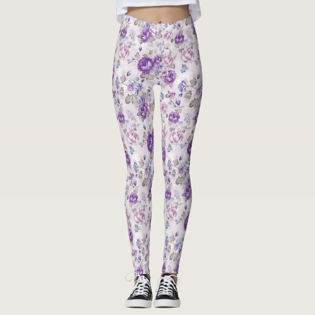 Leggings Leyendas Florales de Rosas Púrpura (Anverso)