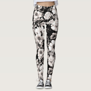 Leggings Leyendas florales en blanco y negro