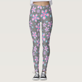 Leggings Leyendas florales geométricas rosadas y grises
