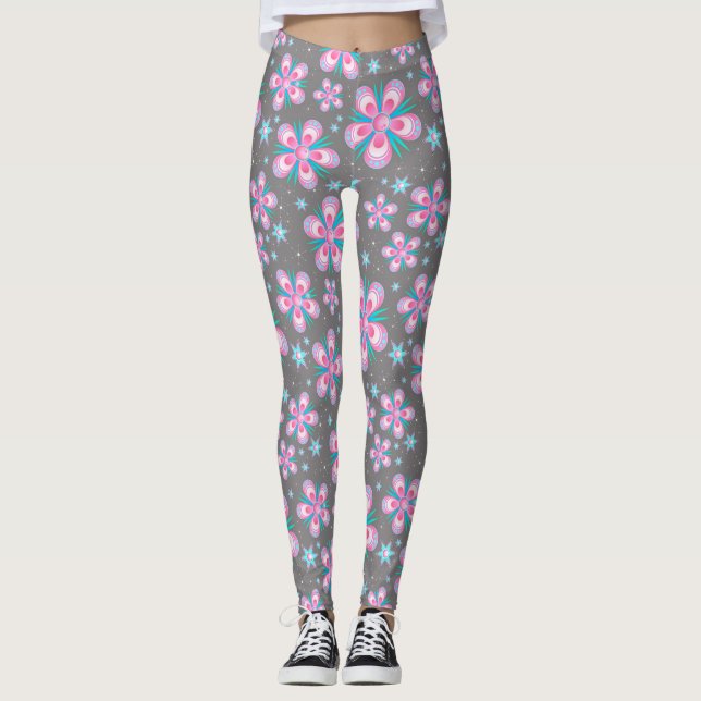 Leggings Leyendas florales geométricas rosadas y grises (Anverso)
