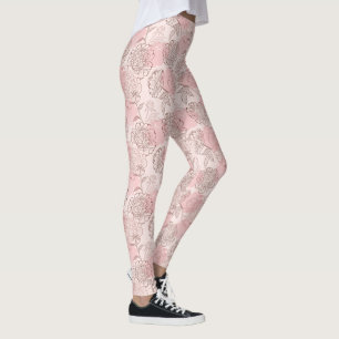 Leggings Leyendas florales rosadas de color marrón bonito