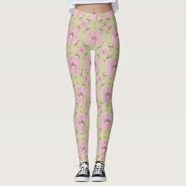 Leggings Leyendas florales rosas y verdes nostálgicas (Anverso)