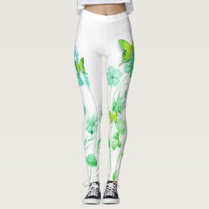 Leggings Leyendas florales y mariposas blancas y verdes