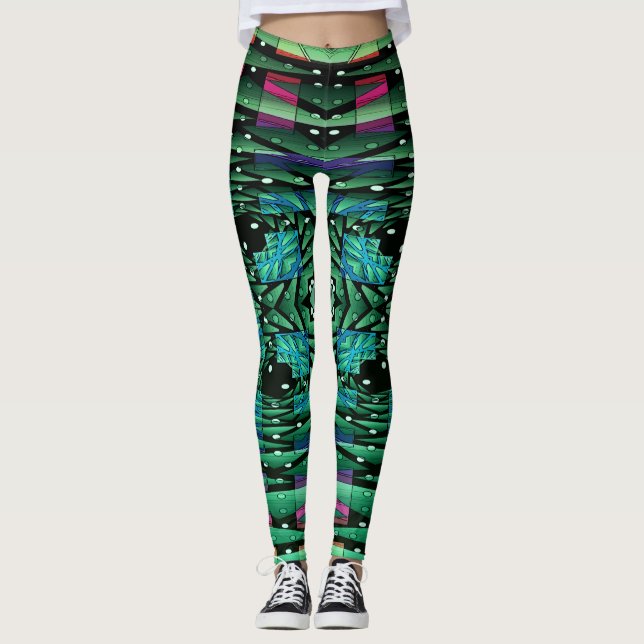 Leggings Leyendas futuristas del Kaleidoscopio Verde (Anverso)