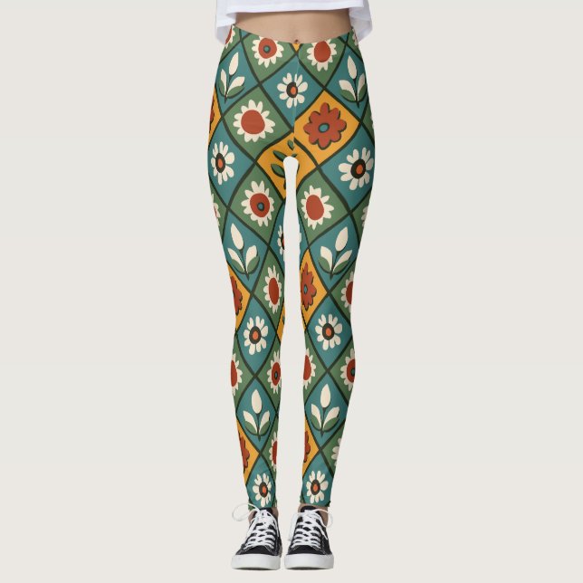 Leggings Leyendas geométricas florales retro (Anverso)