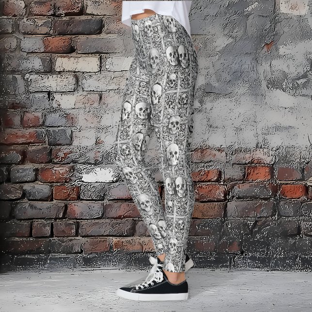 Leggings Leyendas góticas de Halloween de cráneo y piedra (Gothic Skulls & Stone Halloween Leggings)