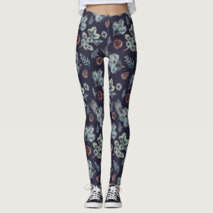 Leggings Leyendas ilustradas de árbol de pino azul y verde 