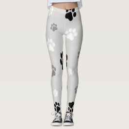 Leggings Leyendas impresas de garra de perro negro, blanco 
