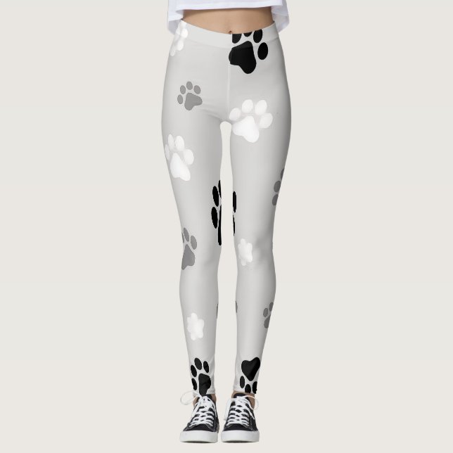 Leggings Leyendas impresas de garra de perro negro, blanco  (Anverso)