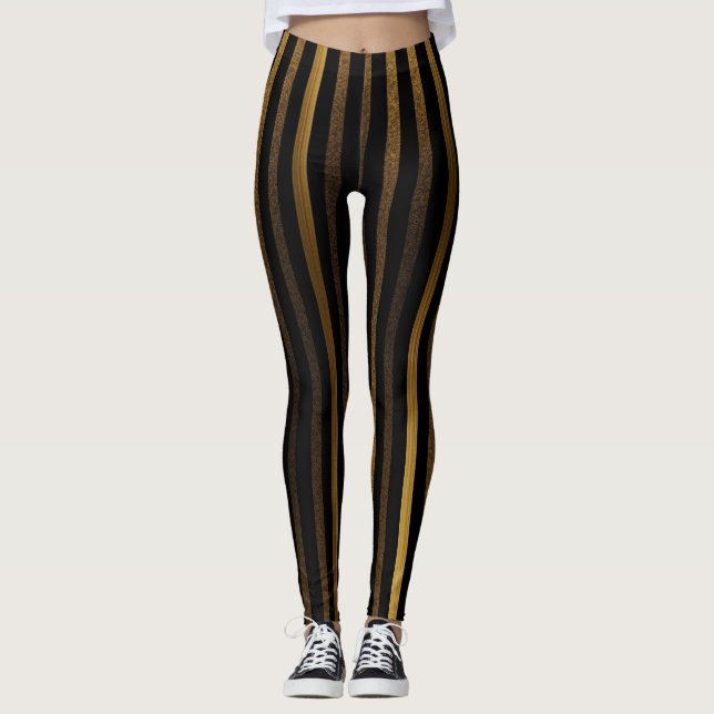 Leggings Leyendas lujosas de rayas negras y doradas (Anverso)