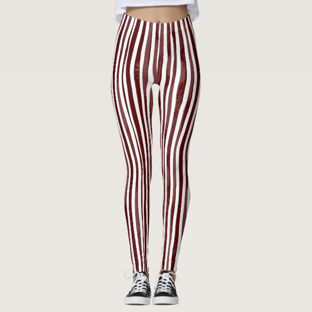 Leggings Leyendas maroon y blanco a rayas verticales (Anverso)