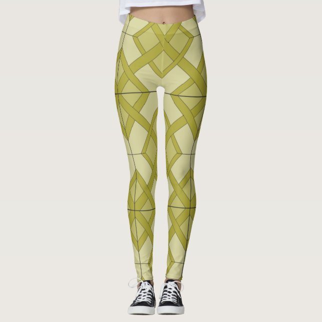 Leggings Leyendas - Patrón de Entramado en amarillo-verde (Anverso)