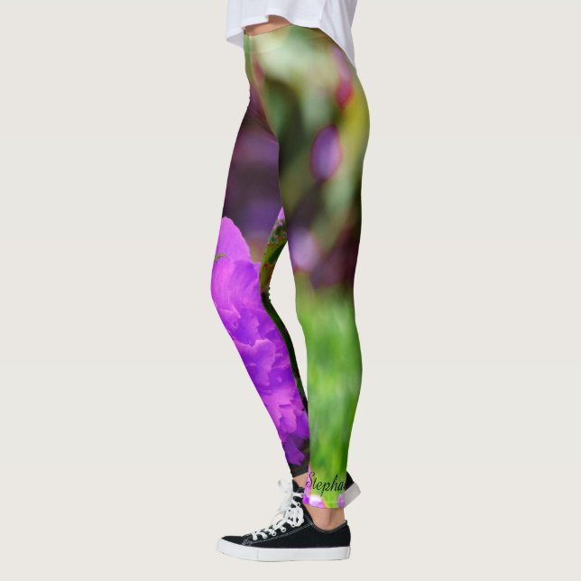 Leggings Leyendas personalizadas, flores moradas (Izquierda)