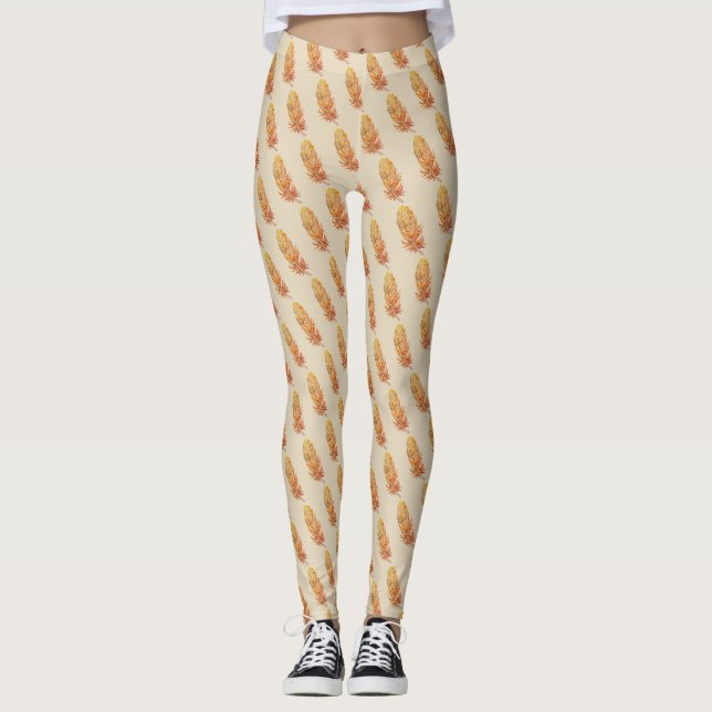 Leggings Leyendas Personalizados de arte de pluma dorada (Anverso)