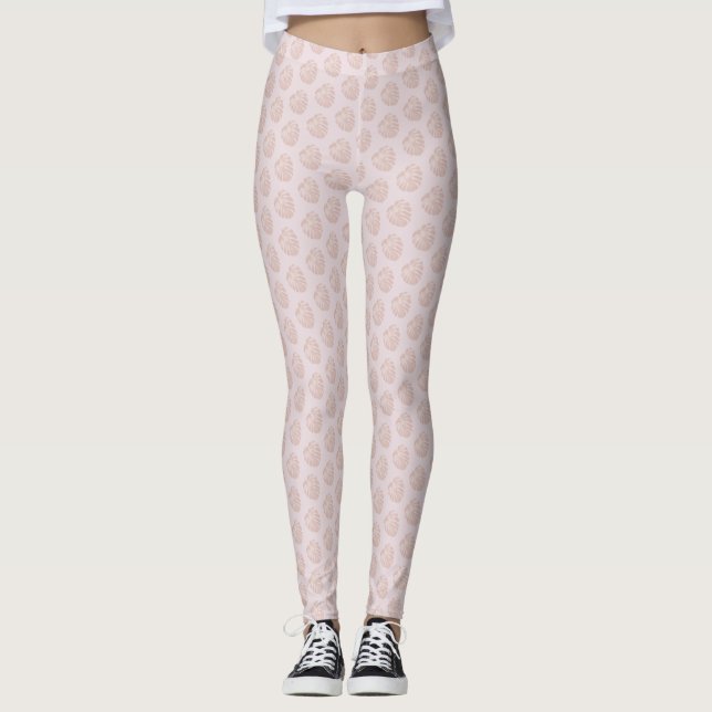 Leggings Leyendas rosadas de hojas tropicales (Anverso)