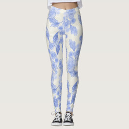 Leggings Leyendas Rosas florales azules y blancas