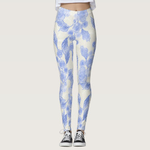 Leggings Leyendas Rosas florales azules y blancas