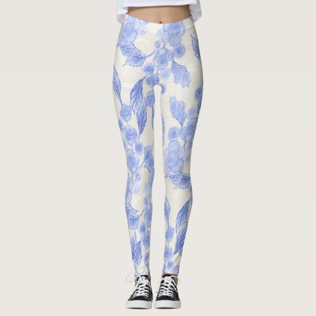 Leggings Leyendas Rosas florales azules y blancas (Anverso)