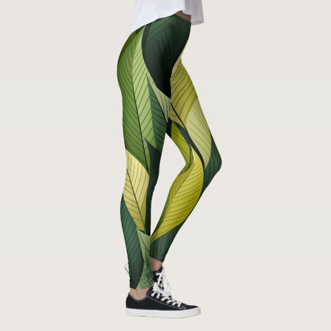 Leggings Leyendas todo-sobre-impresión de hoja verde geomét (Derecha)