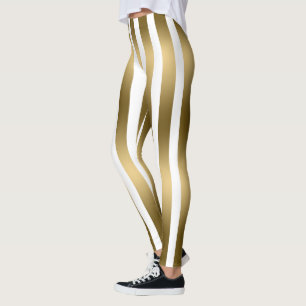 Leggings Leyendas Trendy De Oro Y Rayas Verticales Blancas