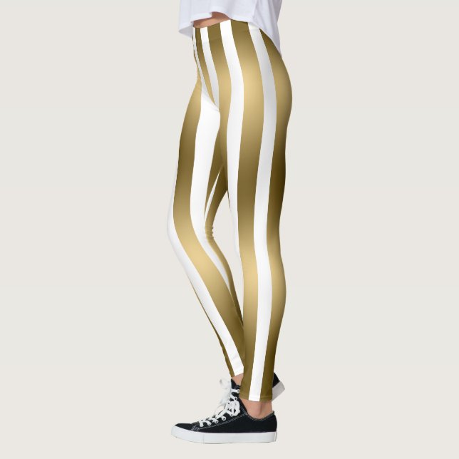 Leggings Leyendas Trendy De Oro Y Rayas Verticales Blancas (Izquierda)