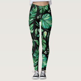 Leggings Leyendas tropicales verdes y negras de la hoja de 