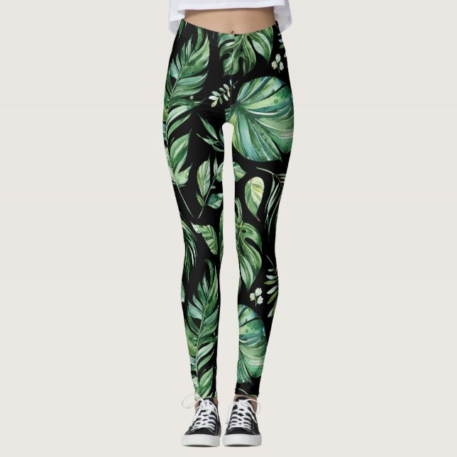 Leggings Leyendas tropicales verdes y negras de la hoja de  (Anverso)