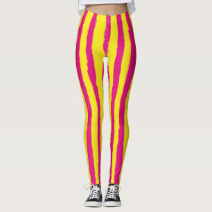 Leggings Leyendas verticales a rayas Vivid Pink & Yellow