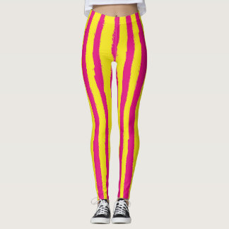 Leggings Leyendas verticales a rayas Vivid Pink & Yellow