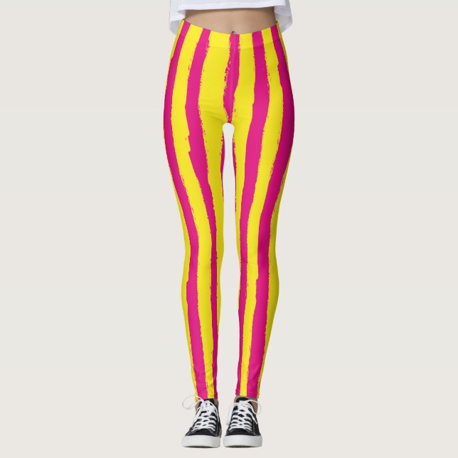Leggings Leyendas verticales a rayas Vivid Pink & Yellow (Anverso)