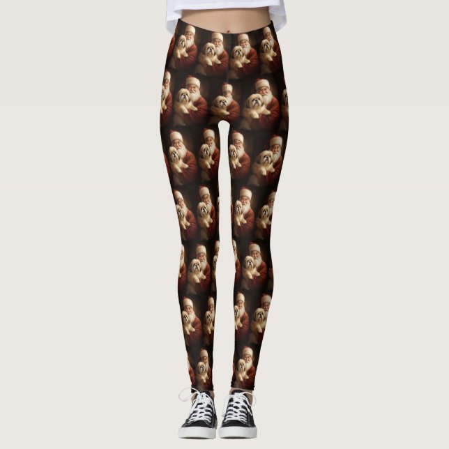 Leggings Lhasa Apso Con Navidades Festividades De Santa Cla (Anverso)
